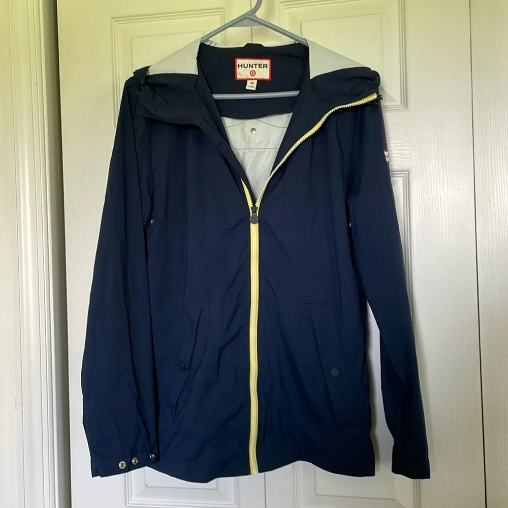 Hunter Outdoor Rain Jacket Women’s XS Hooded Navy Full Zip Windbreaker